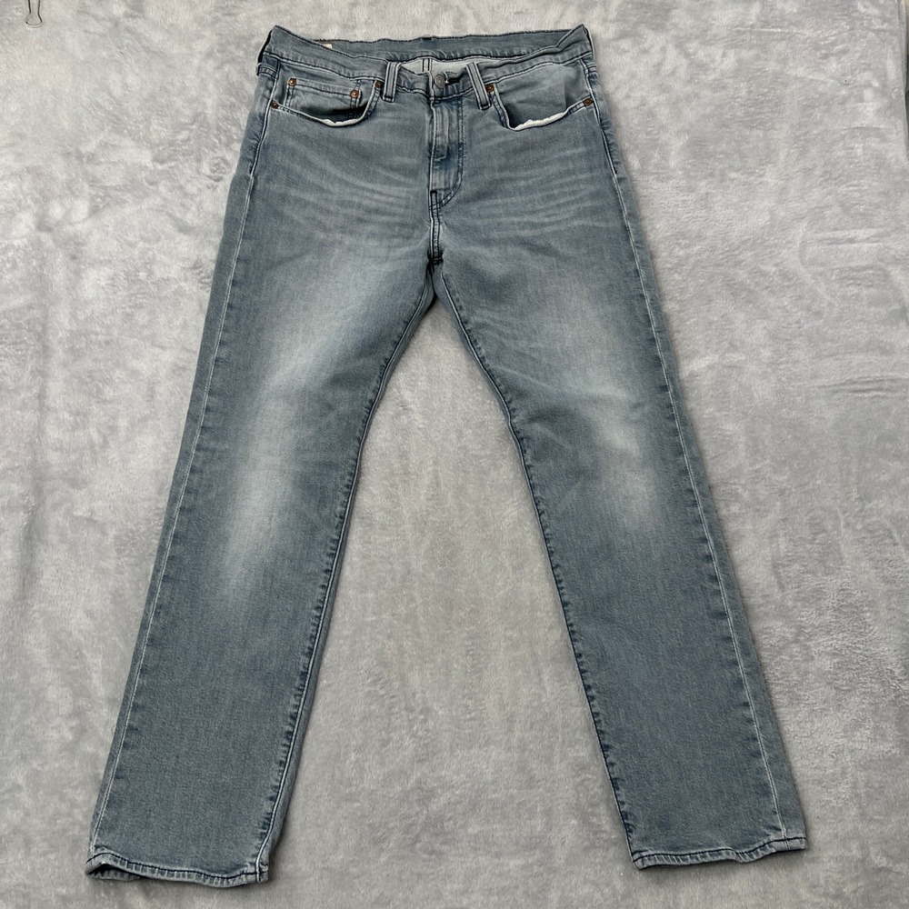 Levi's Premium 502 Taper Jeans 34 Light Sample Big E Whisker Fade Leather Patch